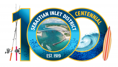 Logo for the Sebastian Inlet District Centennial in the shape of the number 100